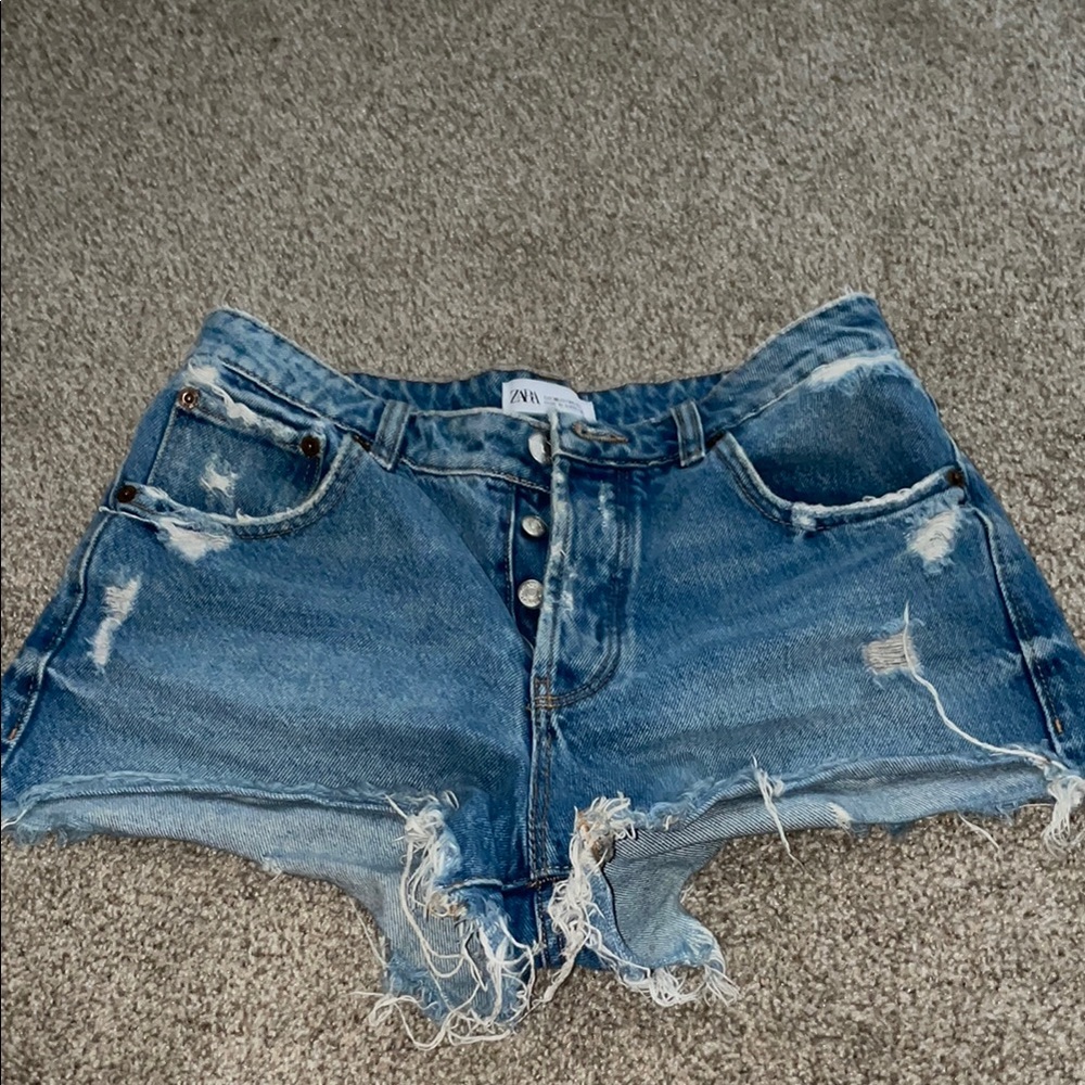 Zara Blue Distressed Denim Shorts